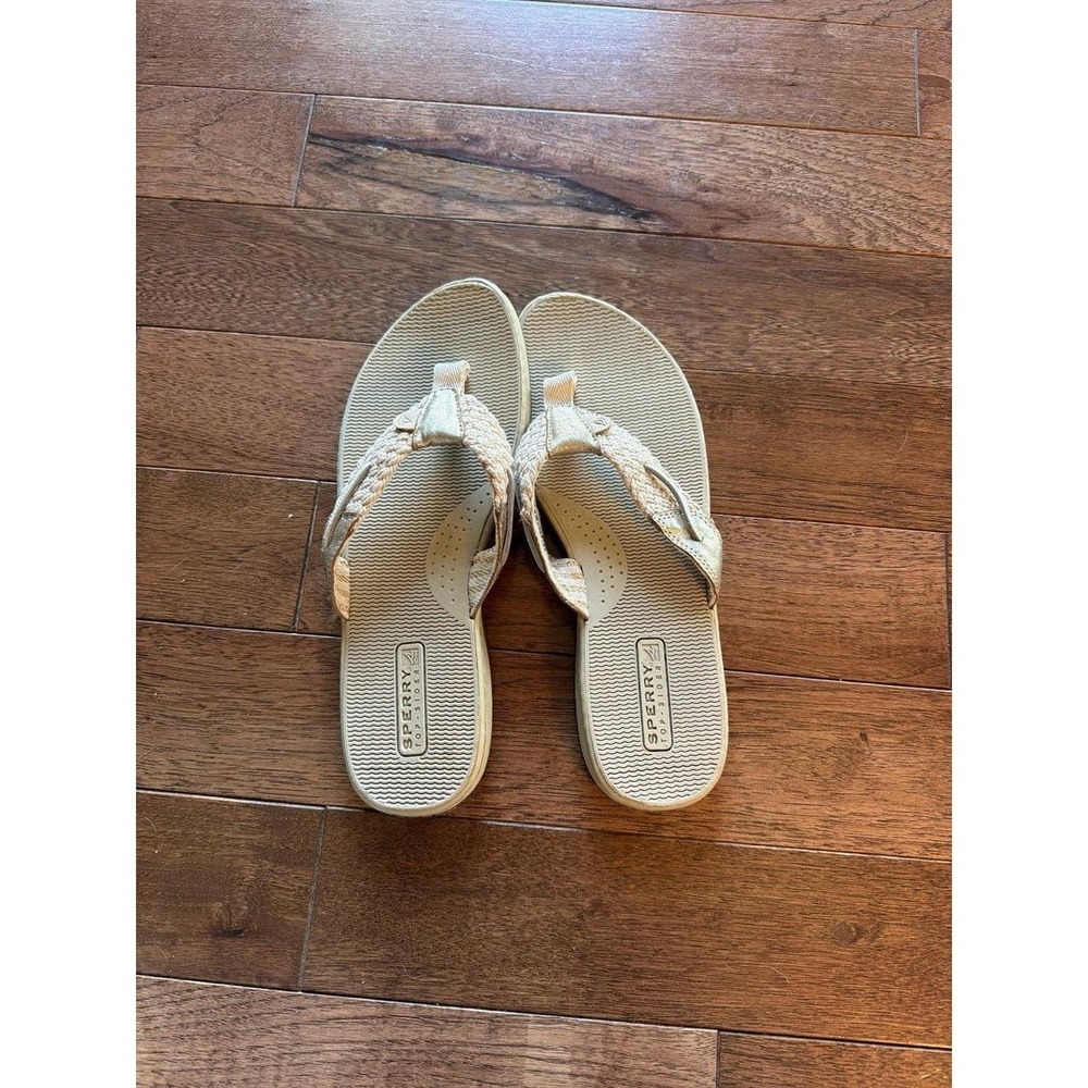 Sperry Top Sider Parrotfish Gold Women Thong Sandal Slide On Flip Flops 10M
